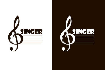 icons with singing woman and treble clef isolated on white and black backgroundのイラスト素材
