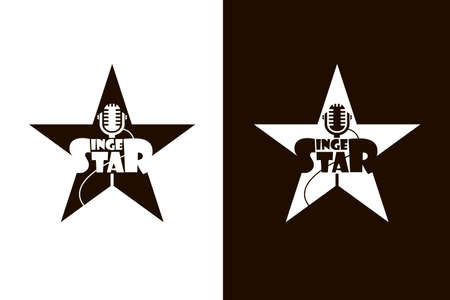 icons with singer star and microphone isolated on white and black backgroundのイラスト素材