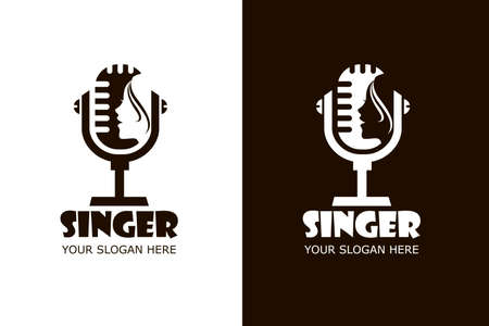 icons with singing woman and microphone isolated on white and black backgroundのイラスト素材