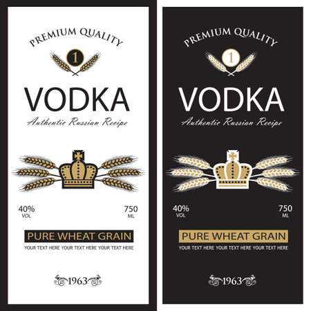 collection of vodka labels with royal crown and ears of wheat in retro styleのイラスト素材