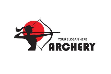 emblem of archering girl with bow and arrow isolated on white backgroundのイラスト素材