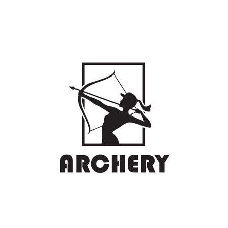 emblem of archering girl with bow and arrow isolated on white backgroundのイラスト素材