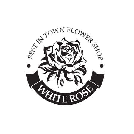 emblem of white rose bud for flower shop isolated on white backgroundのイラスト素材