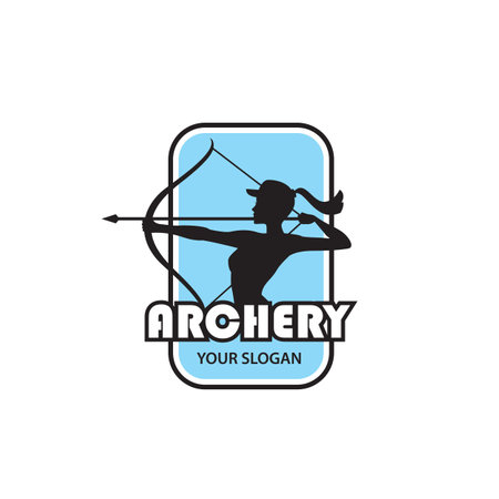emblem of archering girl with bow and arrow isolated on white backgroundのイラスト素材