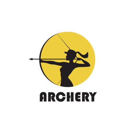 emblem of archering girl with bow and arrow isolated on white backgroundのイラスト素材