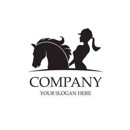 monochrome icon of horse head and woman isolated on white backgroundのイラスト素材