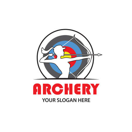 emblem of archering girl with bow and arrow isolated on white backgroundのイラスト素材