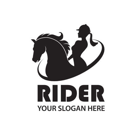 monochrome icon of horse and woman isolated on white backgroundのイラスト素材