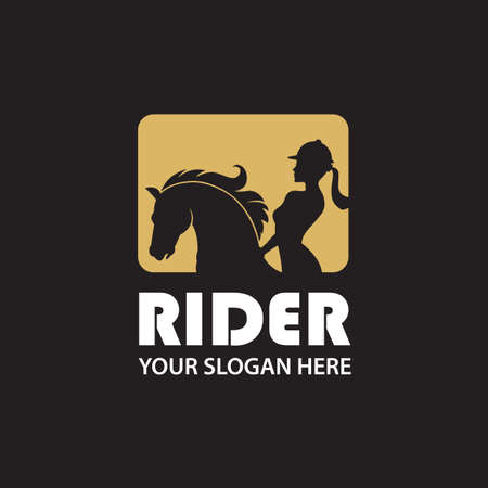 monochrome icon of horse head and woman isolated on black backgroundのイラスト素材
