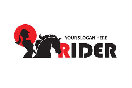 monochrome icon of horse head and woman isolated on white backgroundのイラスト素材