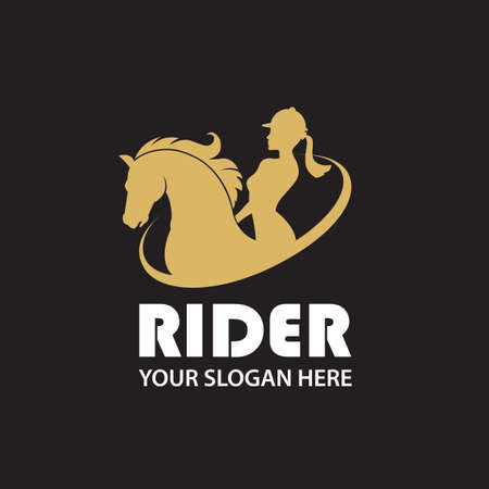 monochrome icon of horse and woman isolated on black backgroundのイラスト素材