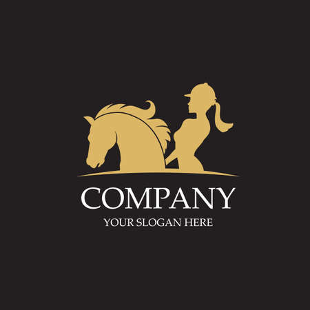 monochrome icon of horse head and woman isolated on black backgroundのイラスト素材