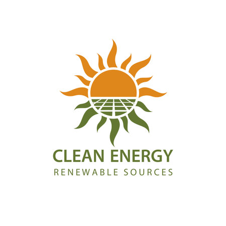 renewable energy icon with solar panel and sun isolated on white backgroundのイラスト素材