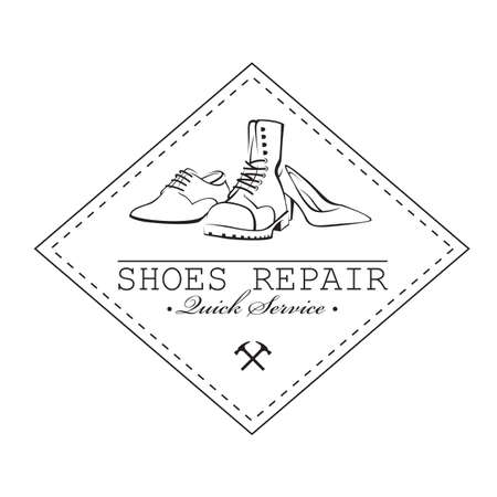 shoe repair workshop emblem isolated on white backgroundのイラスト素材