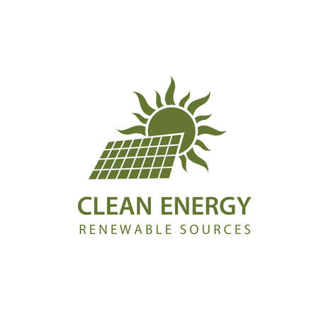 renewable energy icon with solar panel and sun isolated on white backgroundのイラスト素材