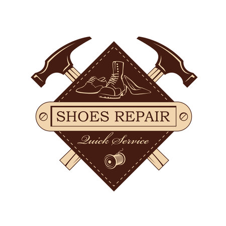 shoe repair workshop emblem isolated on white backgroundのイラスト素材