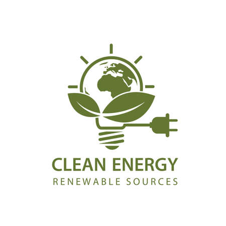 renewable energy icon with light bulb, earth and leaves isolated on white backgroundのイラスト素材