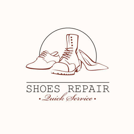 shoe repair workshop emblem isolated on white backgroundのイラスト素材