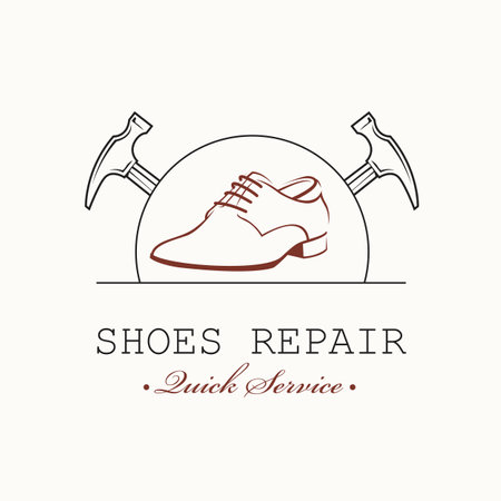 shoe repair workshop emblem with hammersのイラスト素材