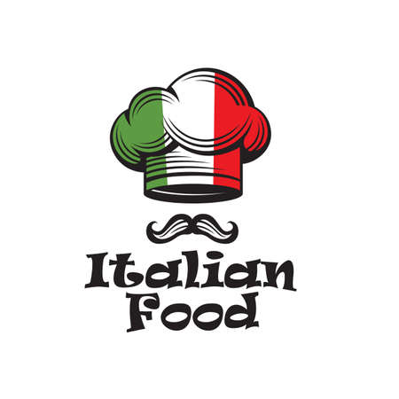 italian food emblem with chef and mustache isolated on white backgroundのイラスト素材