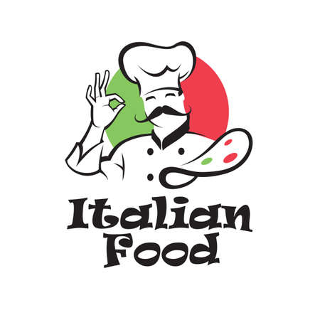 italian food emblem with chef and mustache isolated on white backgroundのイラスト素材