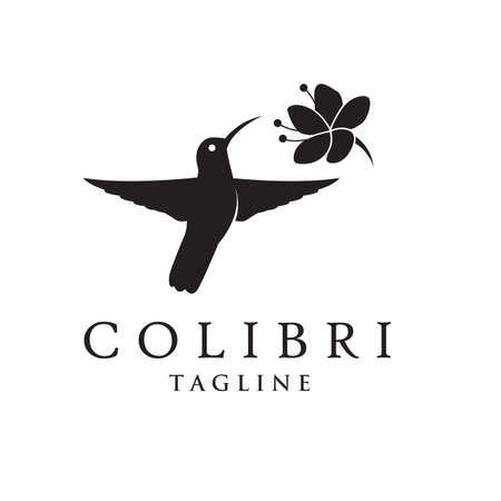 icon of flying colibri and flower isolated on white backgroundのイラスト素材