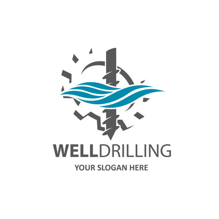 emblem of water well drilling isolated on white backgroundのイラスト素材
