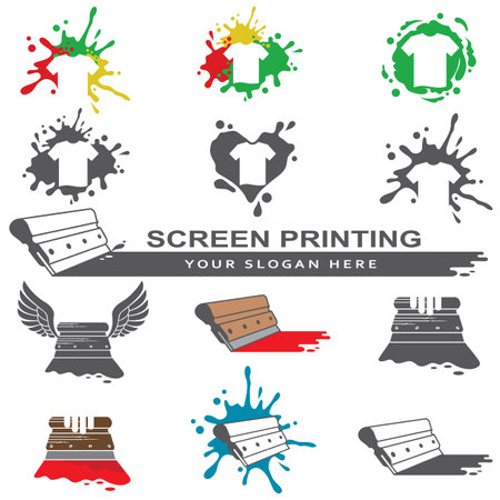 silk screen printing icons with squeegee isolated on white backgroundのイラスト素材