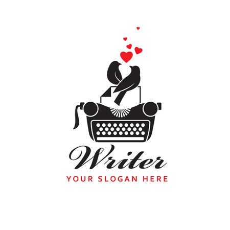 writer badge with typewriter birds isolated on white backgroundのイラスト素材