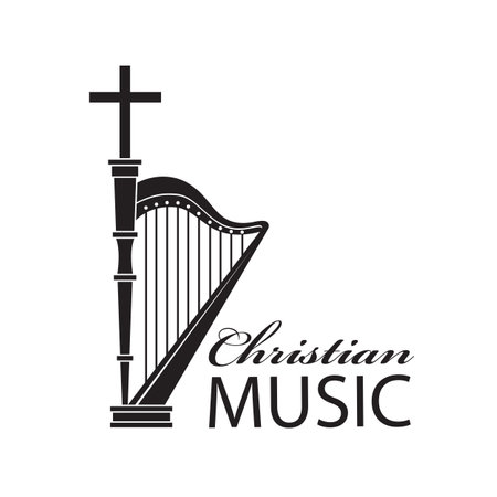 christian music emblem with harp isolated on white backgroundのイラスト素材