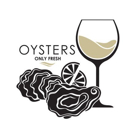 oyster shell emblem with wineglass isolated on white backgroundのイラスト素材