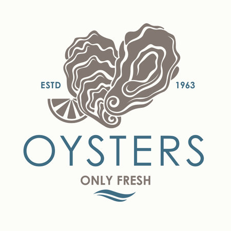 label of fresh oyster shell and lemon isolated on light backgroundのイラスト素材