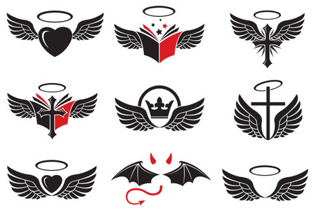 collection of angel wings icon isolated on white backgroundのイラスト素材