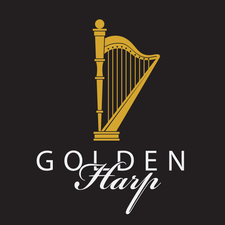 golden harp icon isolated on black backgroundのイラスト素材