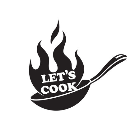 cooking process on pan with fire isolated on white backgroundのイラスト素材