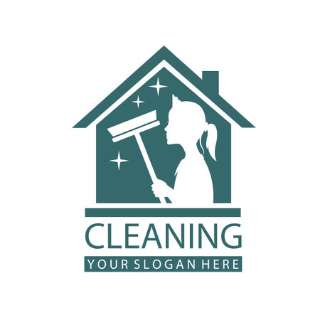 house maid lady for cleaning service design with window glass squeegee in hand isolated on white backgroundのイラスト素材
