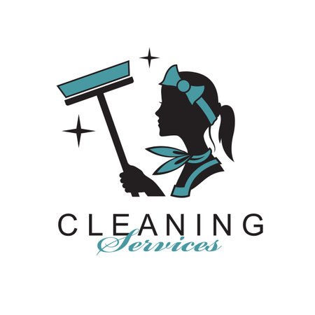 house maid lady for cleaning service design with window glass squeegee in hand isolated on white backgroundのイラスト素材