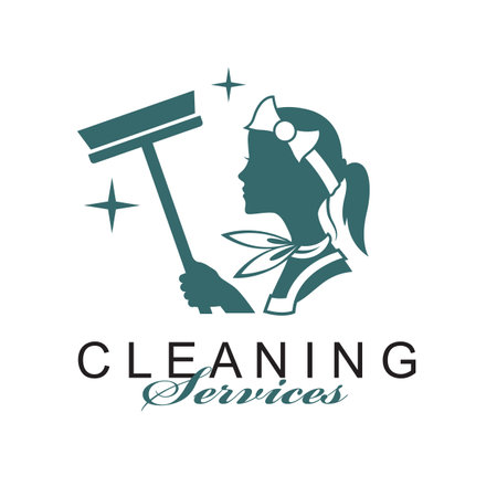 house maid lady for cleaning service design with window glass squeegee in hand isolated on white backgroundのイラスト素材