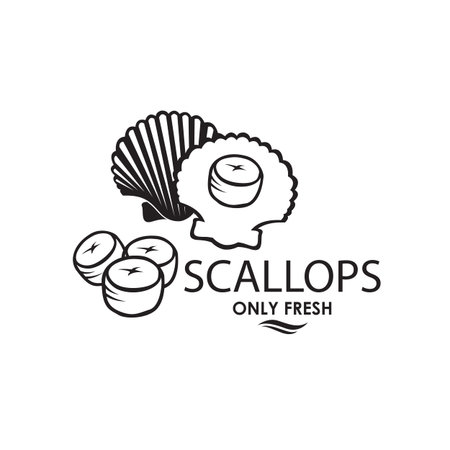 label of fresh scallop shell isolated on light backgroundのイラスト素材