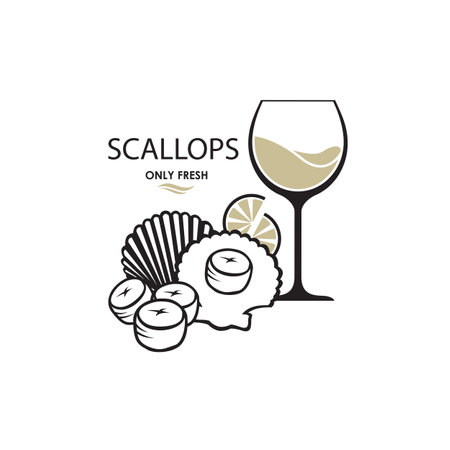 label of fresh scallop shell isolated on light backgroundのイラスト素材