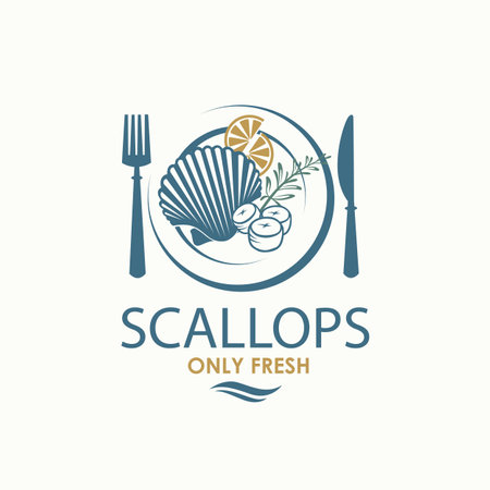 label of fresh scallop shell isolated on light backgroundのイラスト素材
