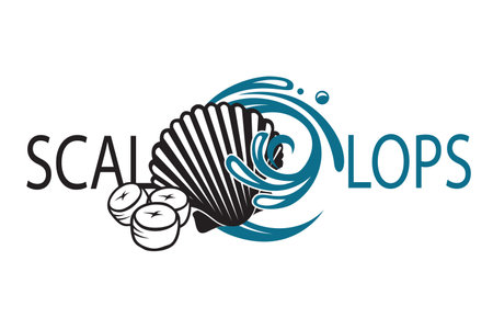 label of fresh scallop shell isolated on light backgroundのイラスト素材