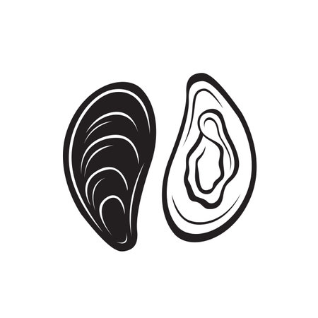 label of fresh mussel shell isolated on light backgroundのイラスト素材