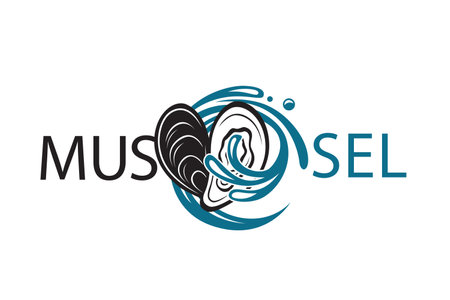 label of fresh mussel shell isolated on light backgroundのイラスト素材