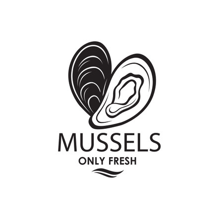 label of fresh mussel shell isolated on light backgroundのイラスト素材