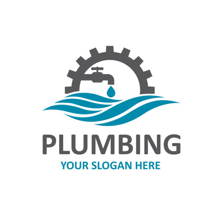 plumbing service icon with gear and water faucet isolated on white backgroundのイラスト素材