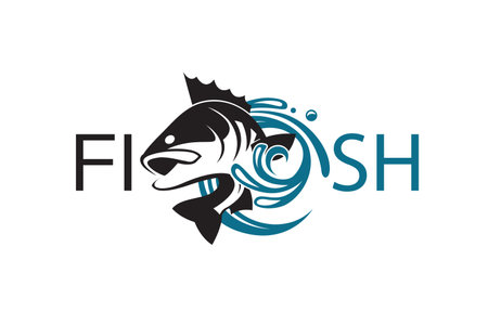 icon of fish and splash for restaurant menu design isolated on white backgroundのイラスト素材