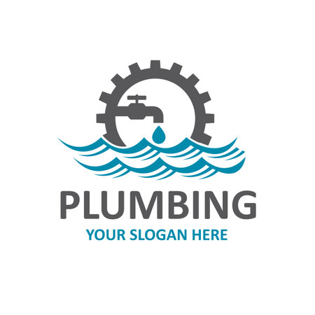 plumbing service icon with gear and water faucet isolated on white backgroundのイラスト素材