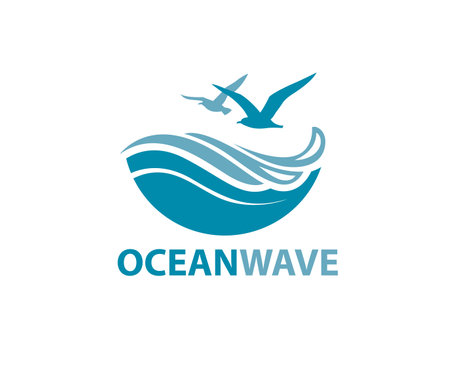 icon of sea waves with seagulls isolated on white backgroundのイラスト素材