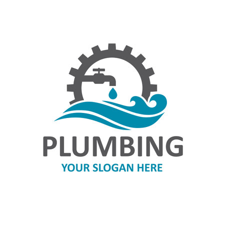 plumbing service icon with gear and water faucet isolated on white backgroundのイラスト素材